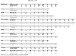 Mens Sizing Chart 2022